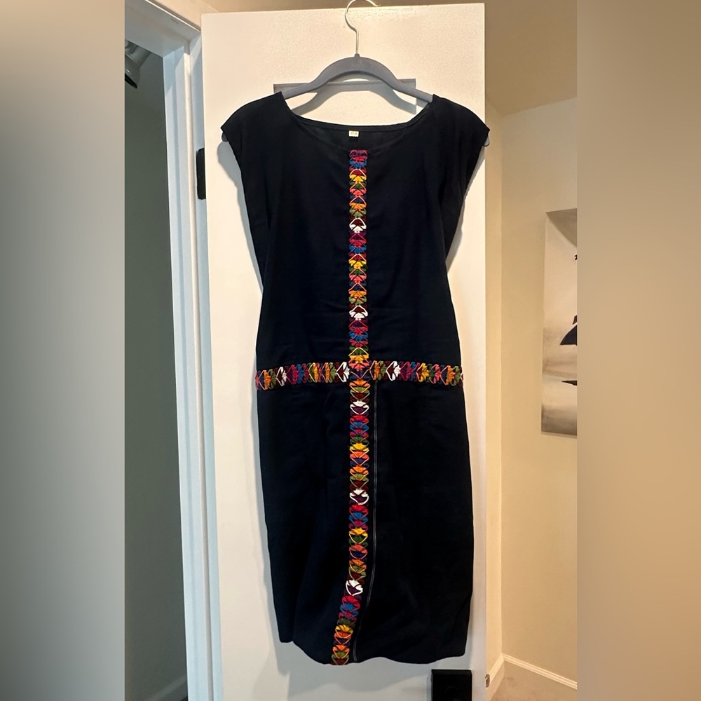 Guatemalan Embroidered Indigo Dress Artisan Boho Folk Style small/Medium